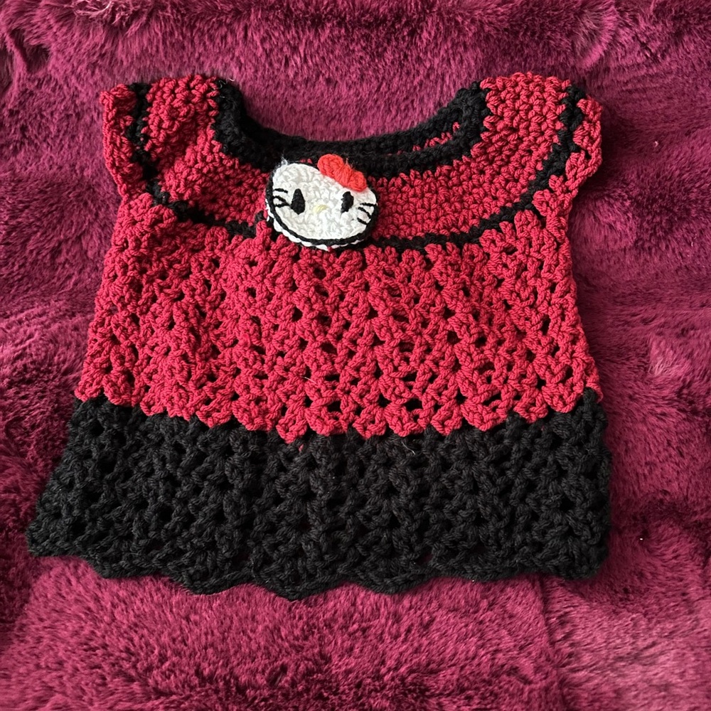 Red and Black Crochet Kids Top
